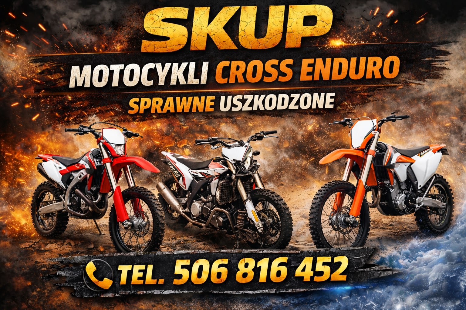 Skup: motocykle cross crossy enduro !sprawne i uszkodzone!