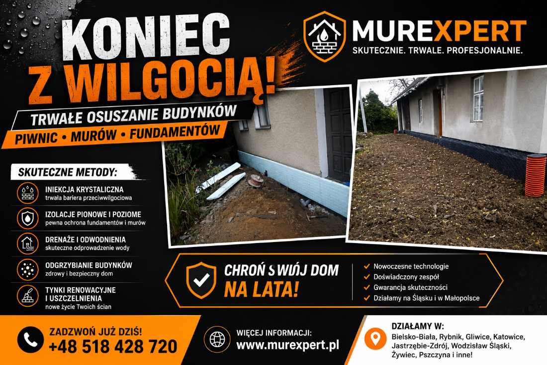 Osuszanie budynków, izolacja fundamentów, iniekcja krystaliczna, podcinanie ś...