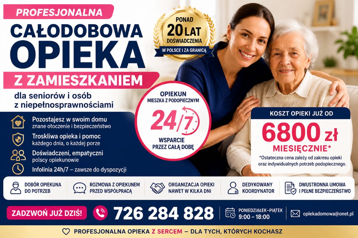 Całodobowa opieka z zamieszkaniem dla seniora - profesjonalna pomoc w domu