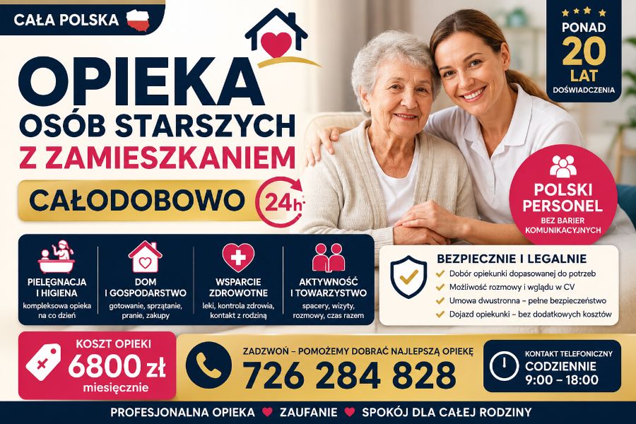 Całodobowa opieka z zamieszkaniem dla seniora - profesjonalna pomoc w domu