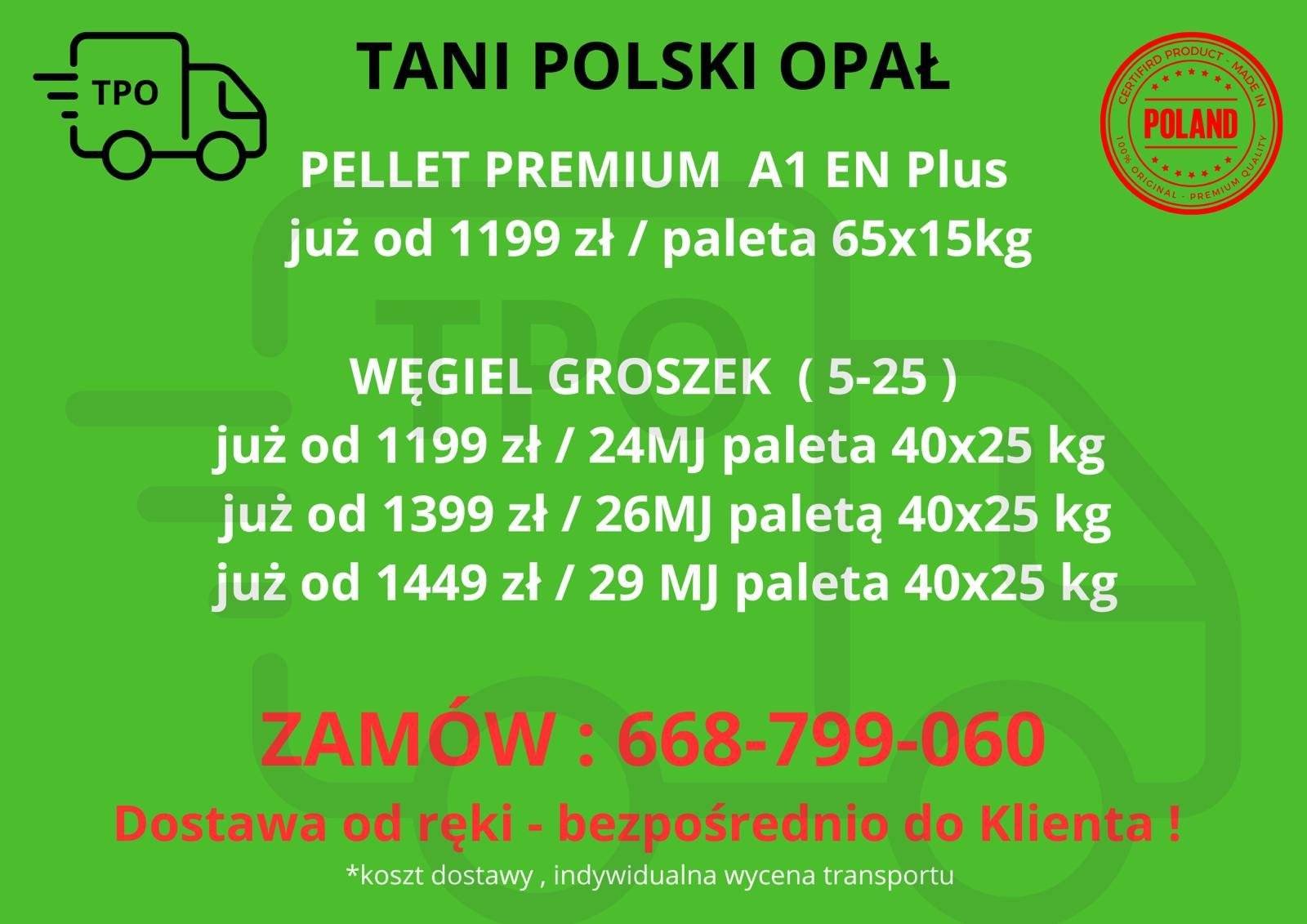 Pellet, groszek węgiel dostawa małopolska
