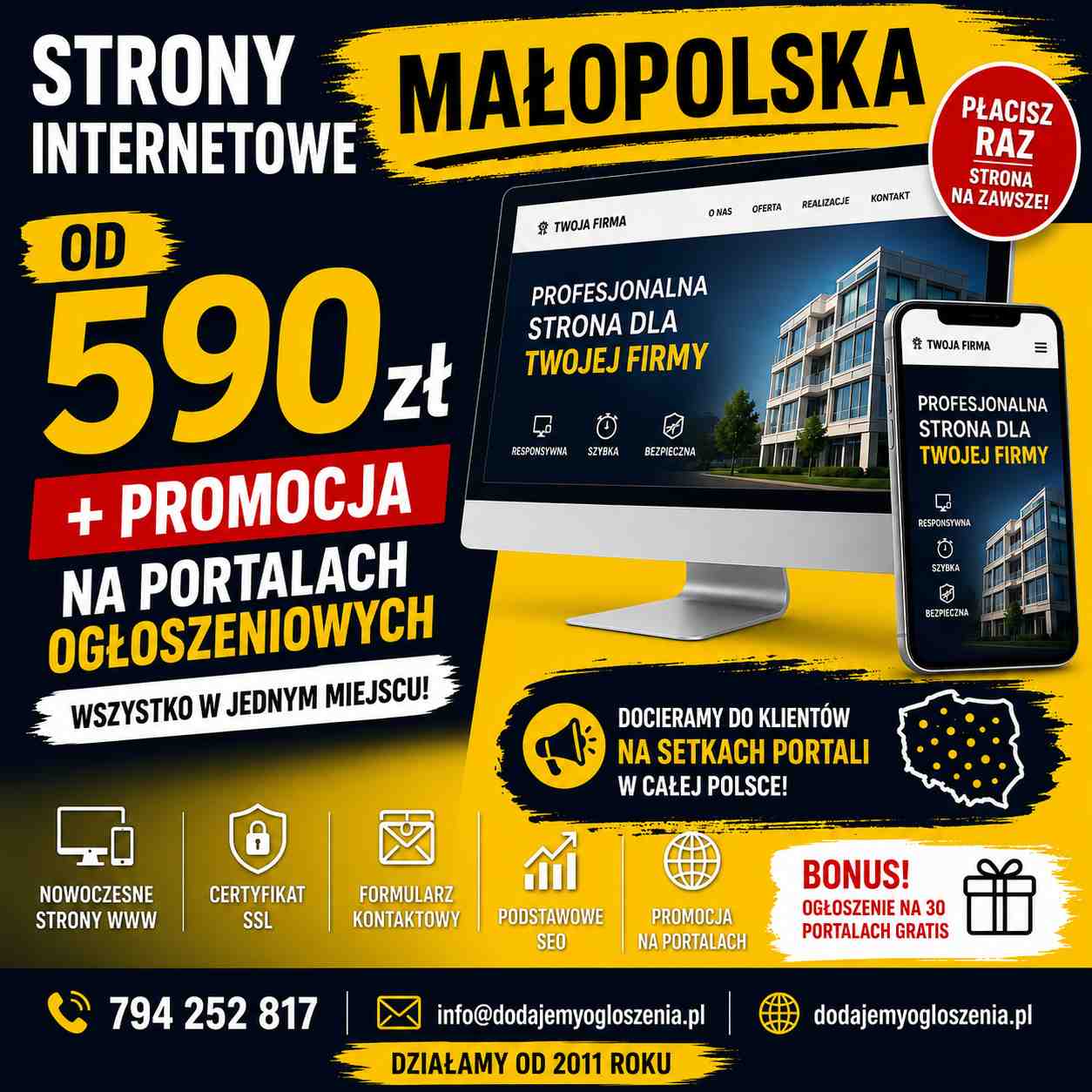 Strony internetowe andrychów od 590 zł | dodawanie ogłoszeń do portali