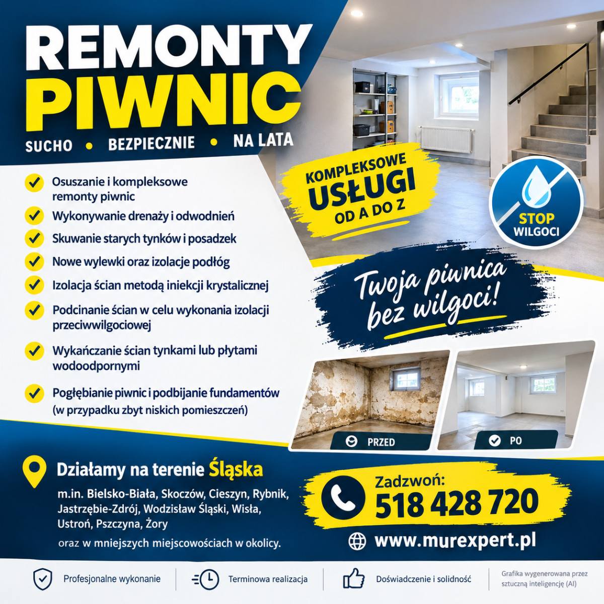 Osuszanie i remonty piwnic, pogłębianie i podbijanie fundamentów śląsk/mał...