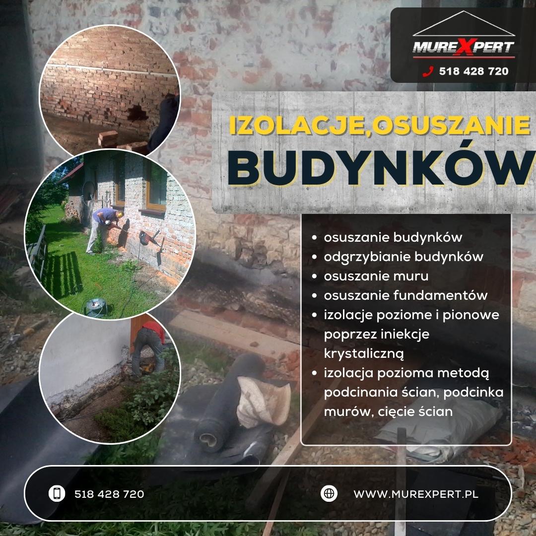 Osuszanie budynków, drenaż fundamentów, iniekcja krystaliczna, izolacje i odwodnienia