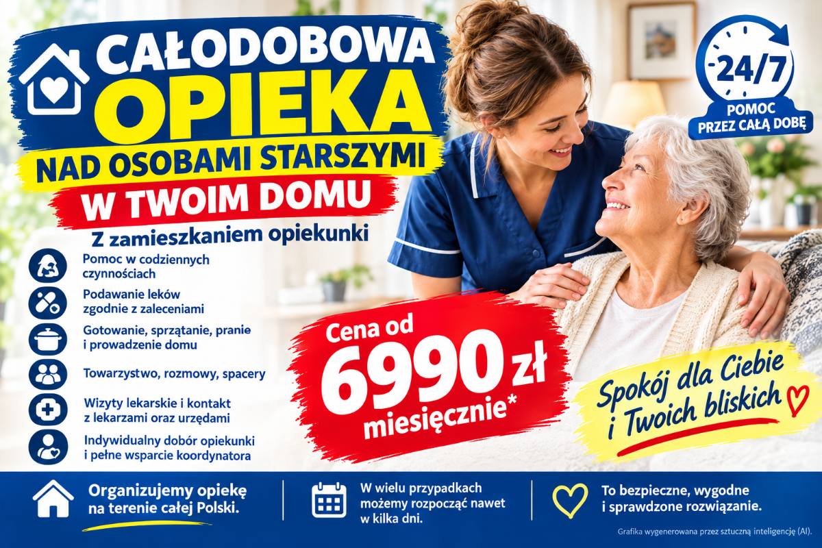 Opieka osoby starszej z zamieszkaniem opiekuna - od 6990 zł miesięcznie