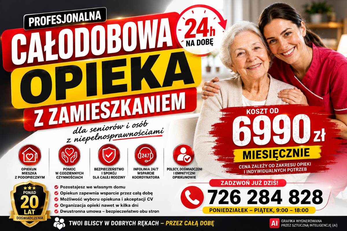 Opieka osoby starszej z zamieszkaniem opiekuna - od 6990 zł miesięcznie