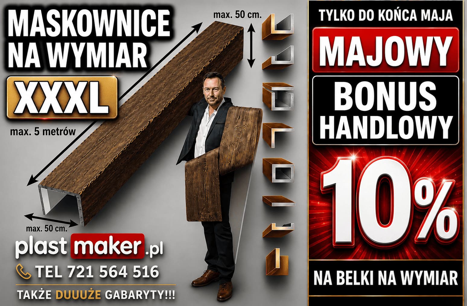 Bonus handlowy 10 procent - tylko w maju na belki na wymiar