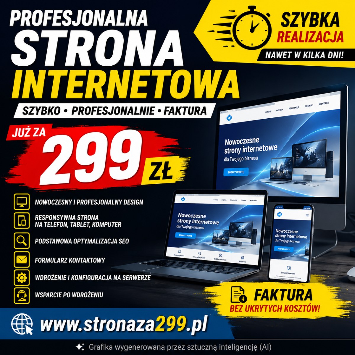 Strona www 299 zł - od a do z - 24h - faktura