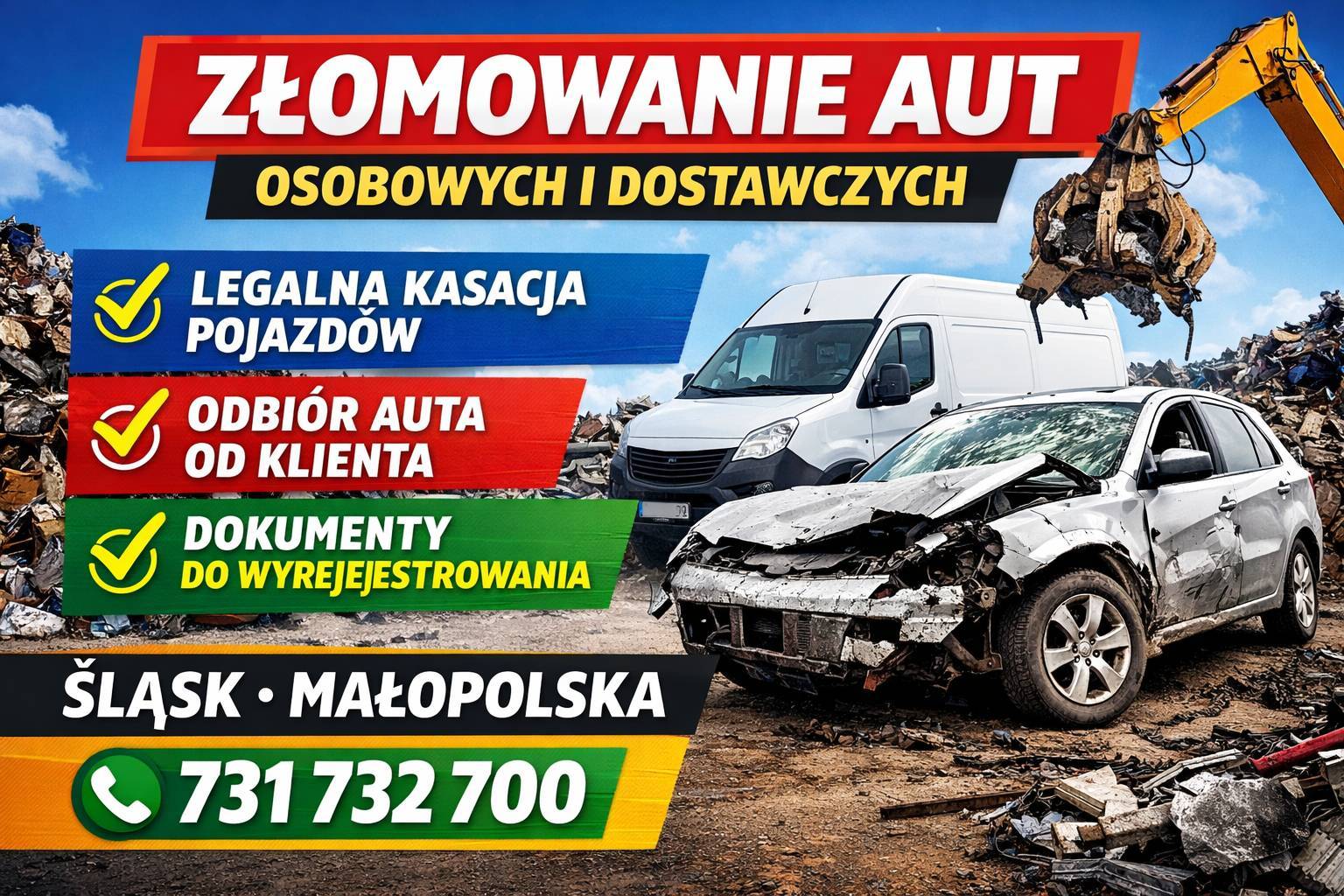 Auto złomowanie - dojazd lawetą | kasacja samochodów osobowych/dostawczych