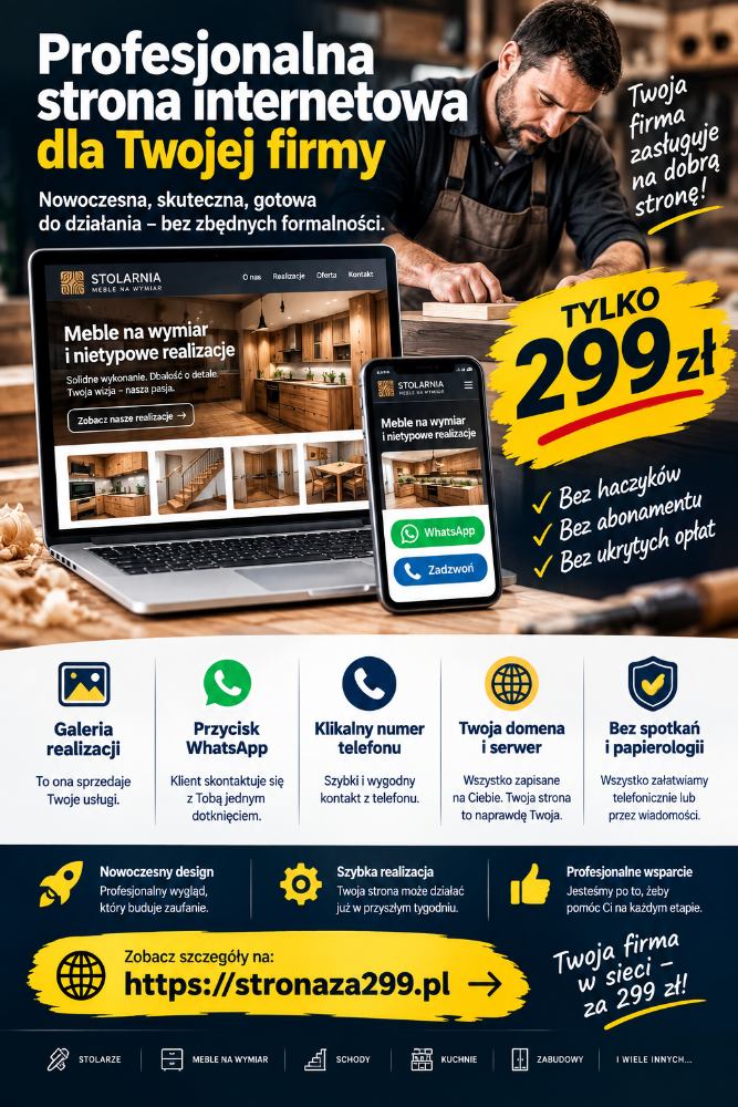 Strona www 299 zł kompletna, wsparcie po starcie