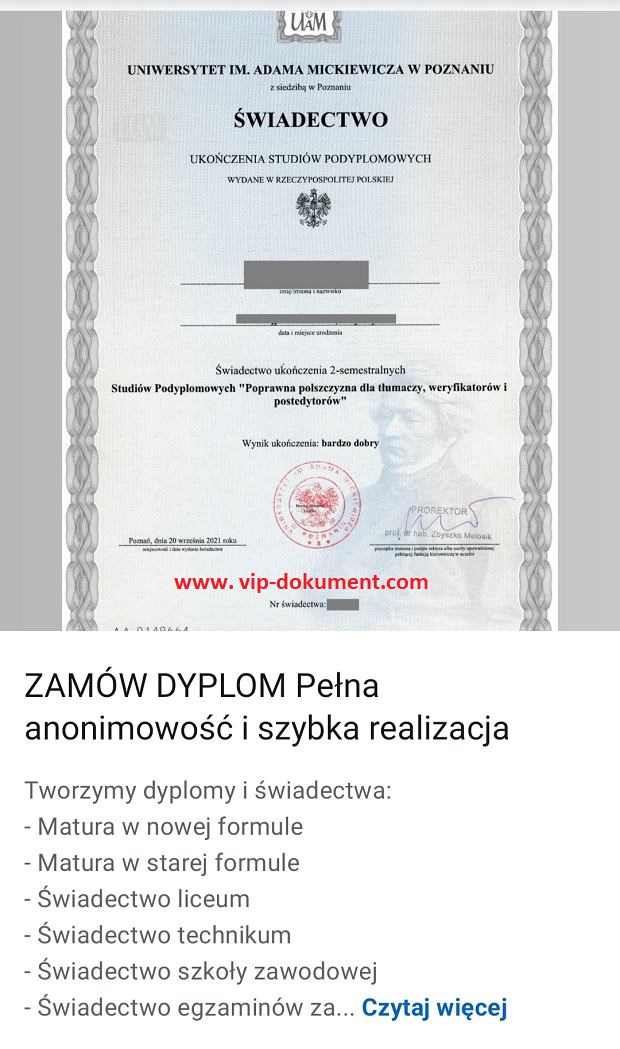 Tu kupisz średnie , mature dyplom studiów , kursów