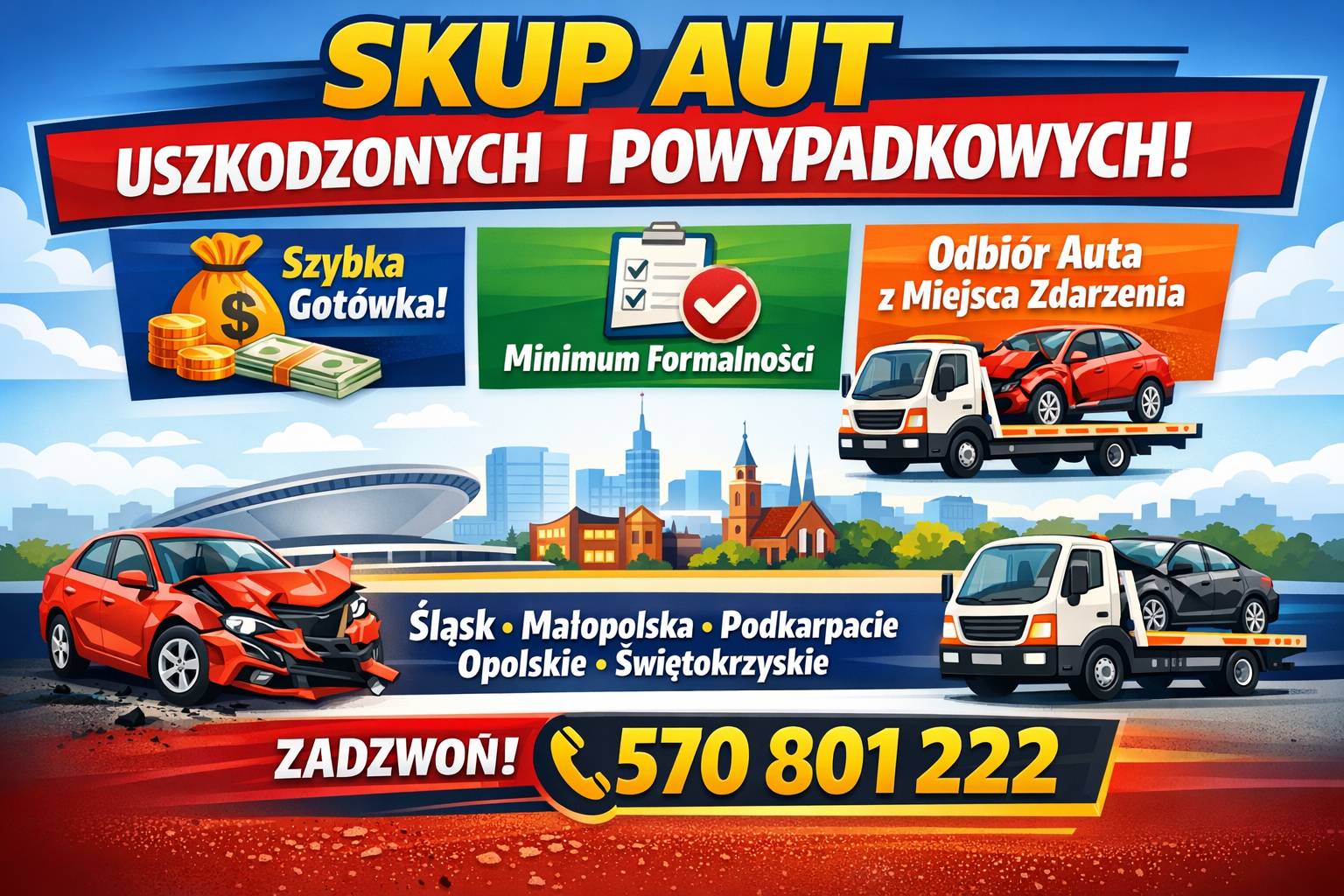 Skup samochodów powypadkowych, uszkodzonych | odbiór lawetą