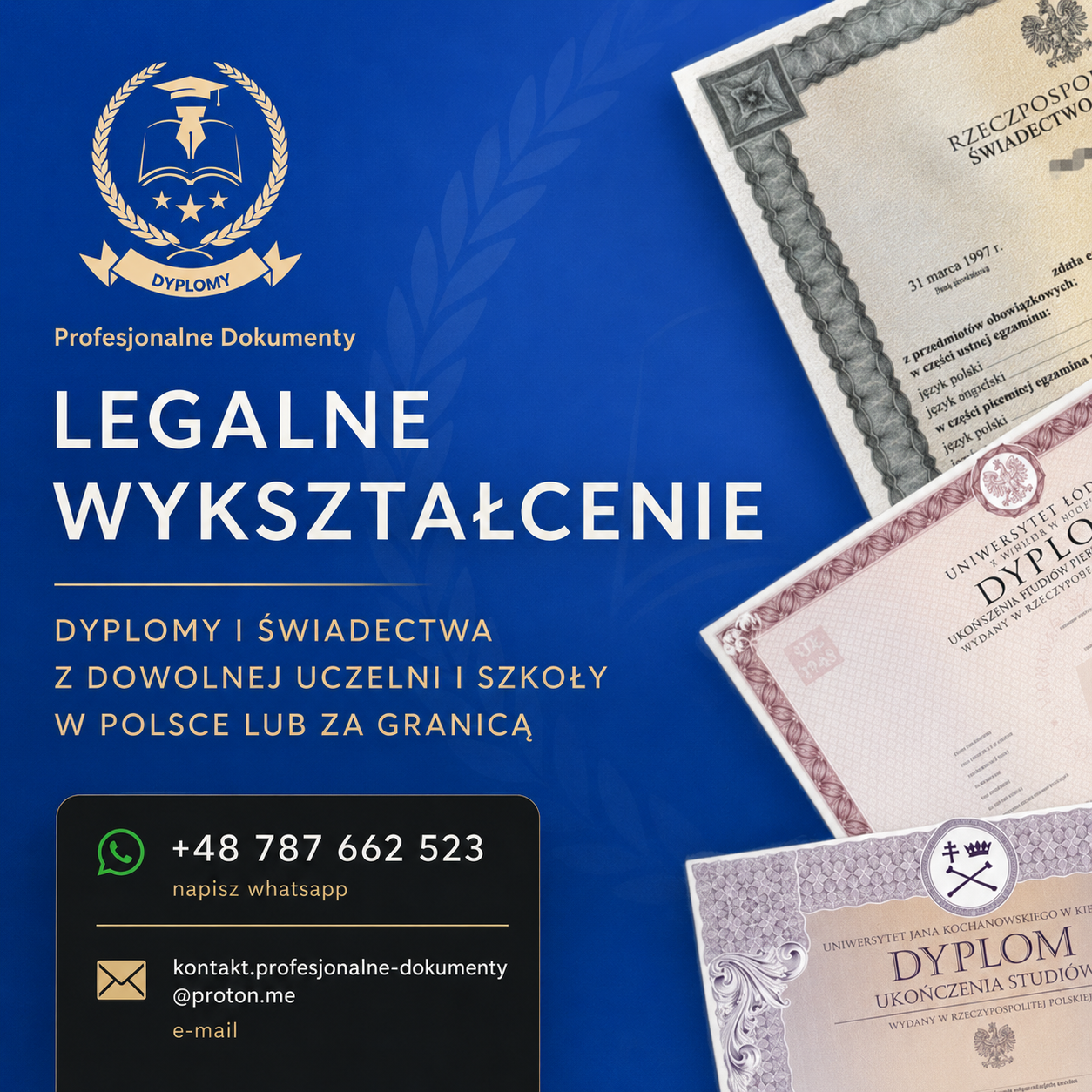 Kup dyplom z wypisem , średnie i mature z wpisem