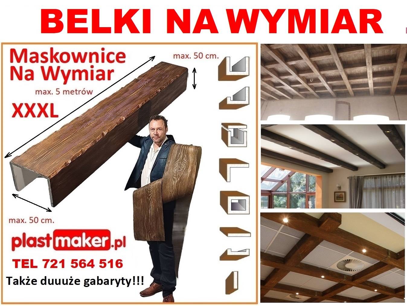 Belki rustykalne sufitowe maskownice na wymiar drewna fake wood elastyczna deska