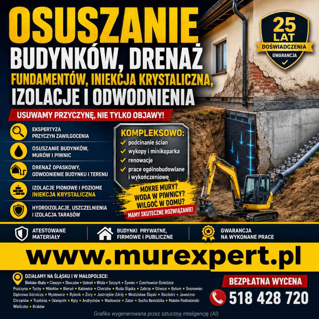 Osuszanie i iniekcja ścian i piwnic - izolacja pozioma, podcinanie muru, hydroizolacje