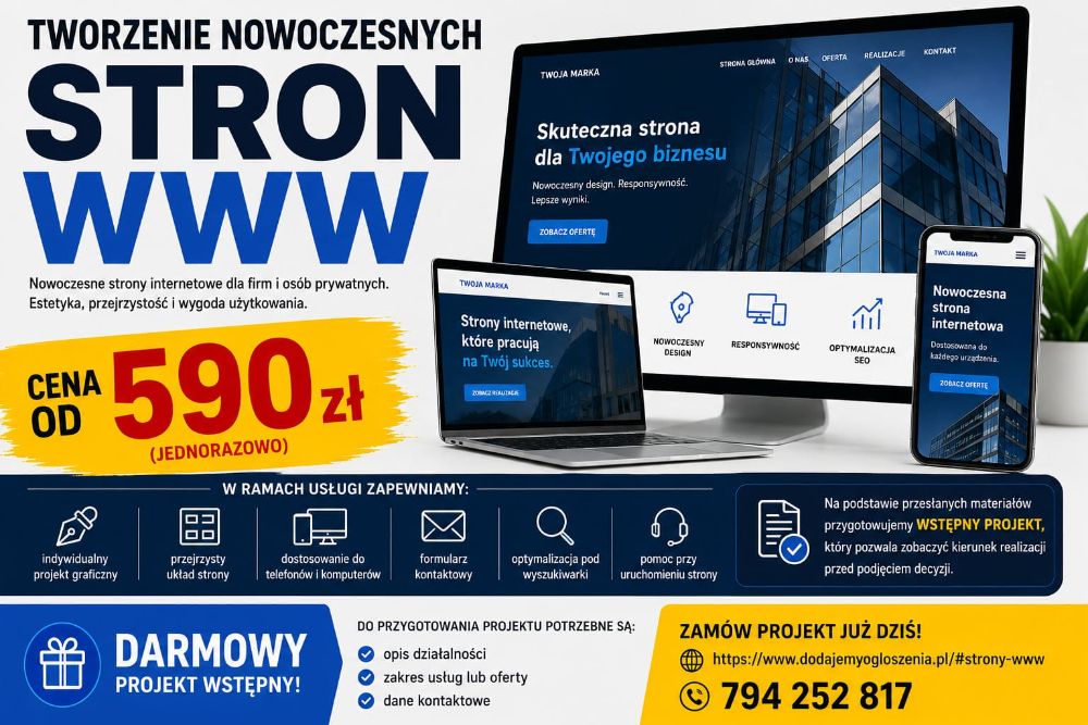 Profesjonalna promocja ogłoszeń internetowych + Tanie strony Internetowe