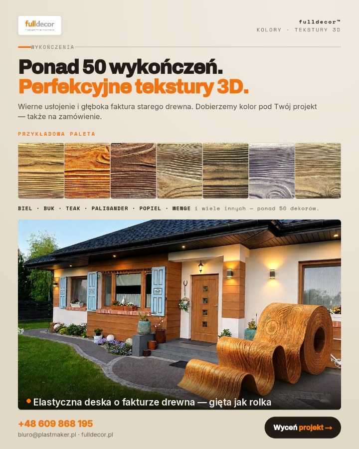 belki rustykalne dekoracyjne maskownice NA WYMIAR imitacja drewna elastyczna deska elewacyjna maskownica