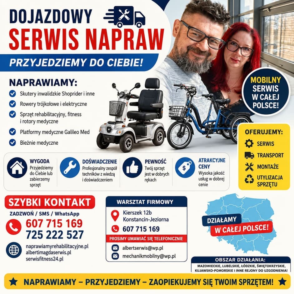 Dojazdowy serwis naprawy skuterów inwalidzkich shoprider, rowerów trójkołowy...